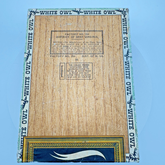 Vintage WHITE OWL Cigar Box Invincible 10 Cents Factory Number 204 Empty Prop - Picture 7 of 16